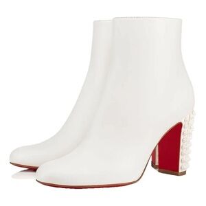 Christian Louboutin Suzi Folk 85 White Snow Leather Spike Ankle Heel Bootie 39